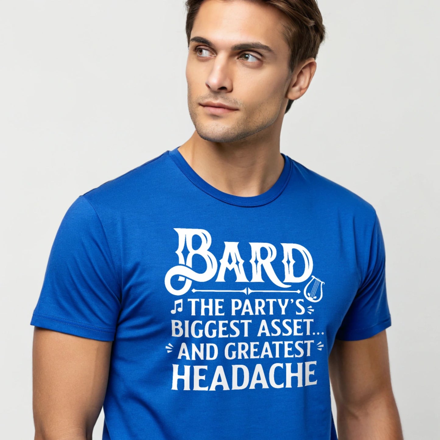 Bard T-shirt on male model – Royal Blue mockup