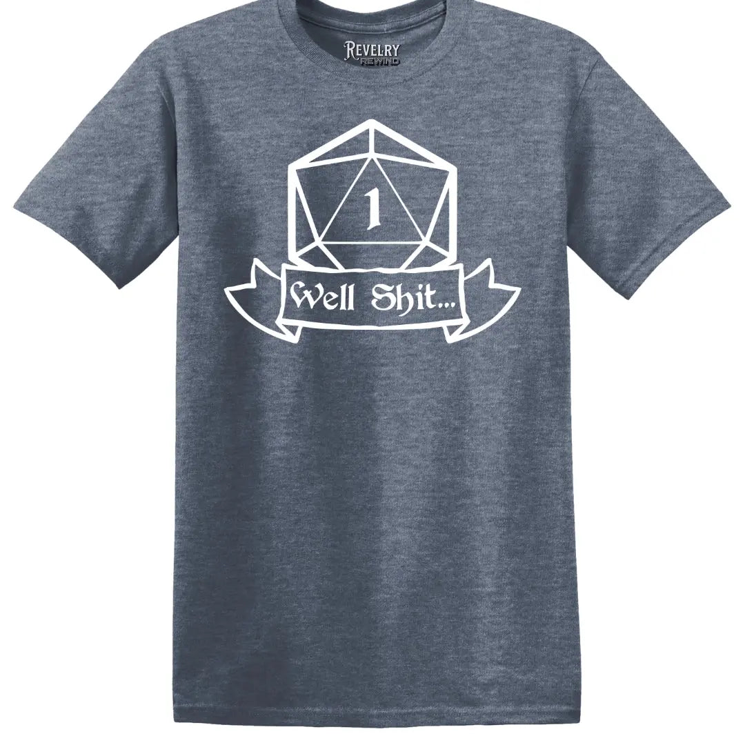 Critical Fail Tee flatlay on Heather Indigo shirt