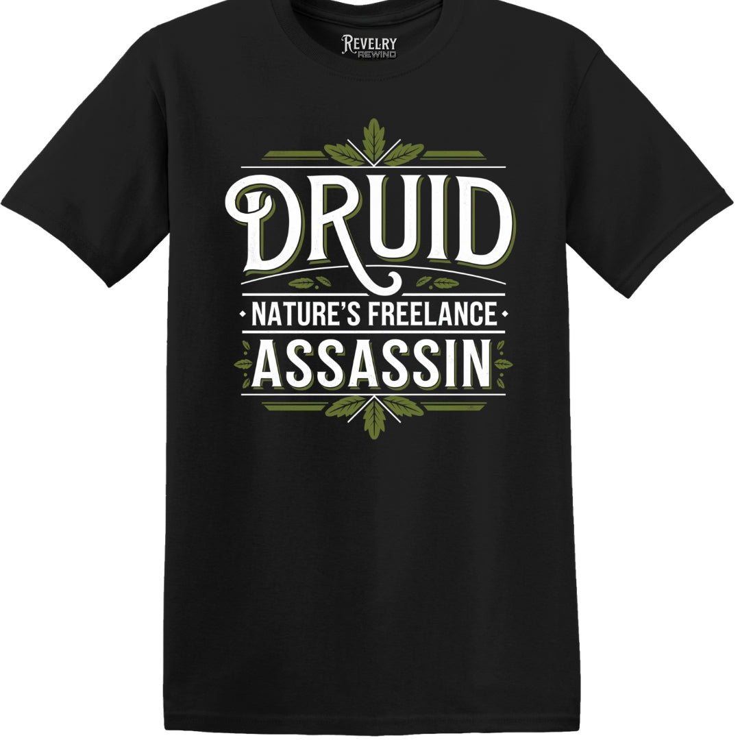 Flatlay of black Druid Freelance Assassin T-Shirt
