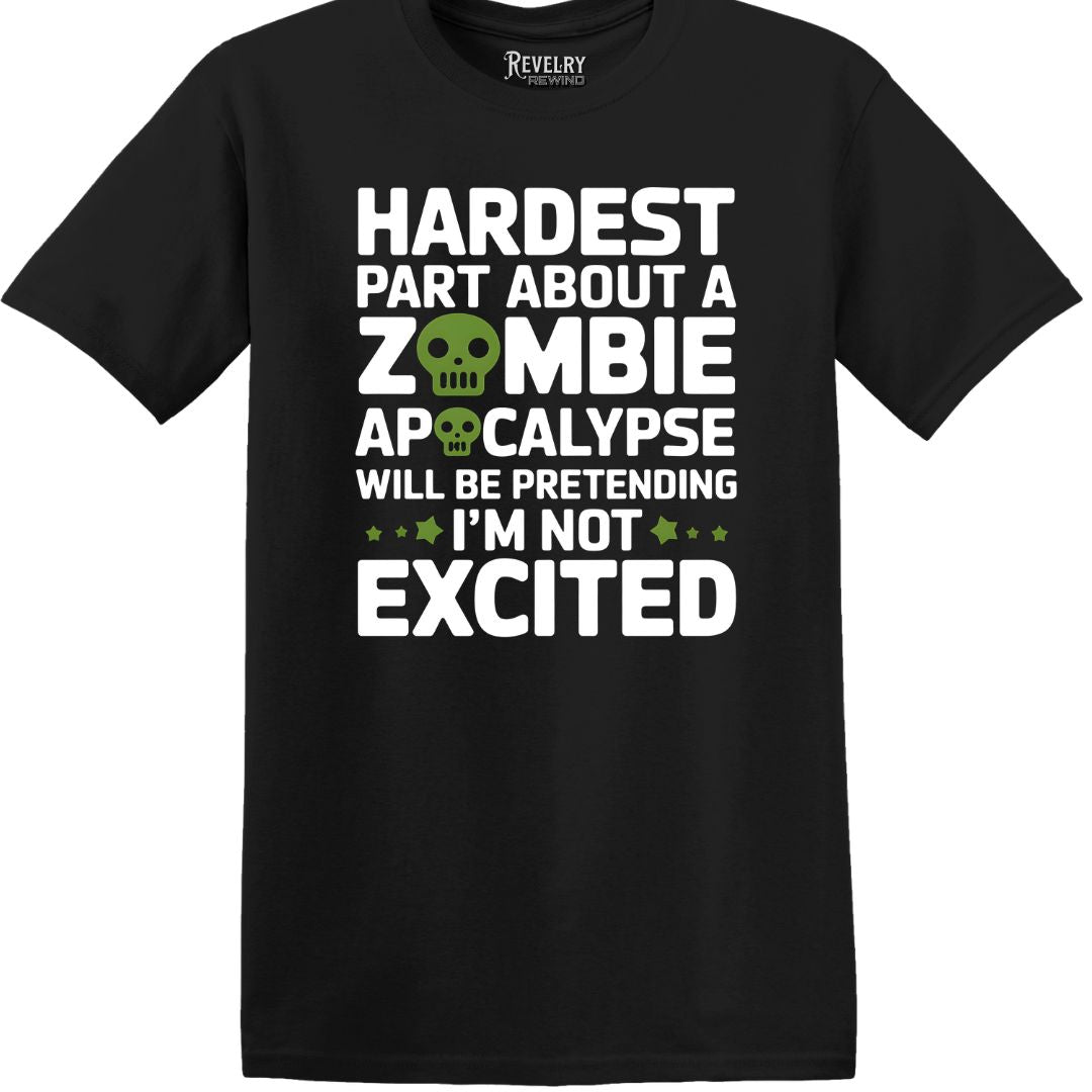 Funny zombie apocalypse t-shirt in Black, flatlay