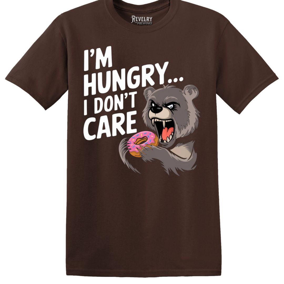 Flatlay of brown I’m Hungry T-Shirt with snack bear design