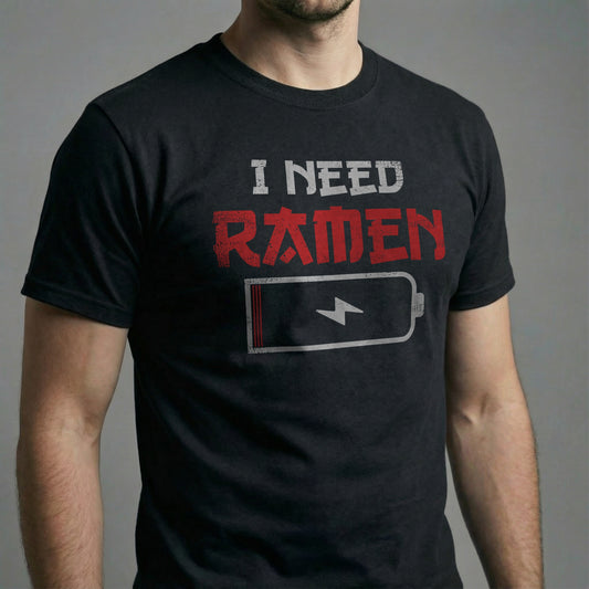 Man wearing black I Need Ramen T-Shirt in a straight-on pose