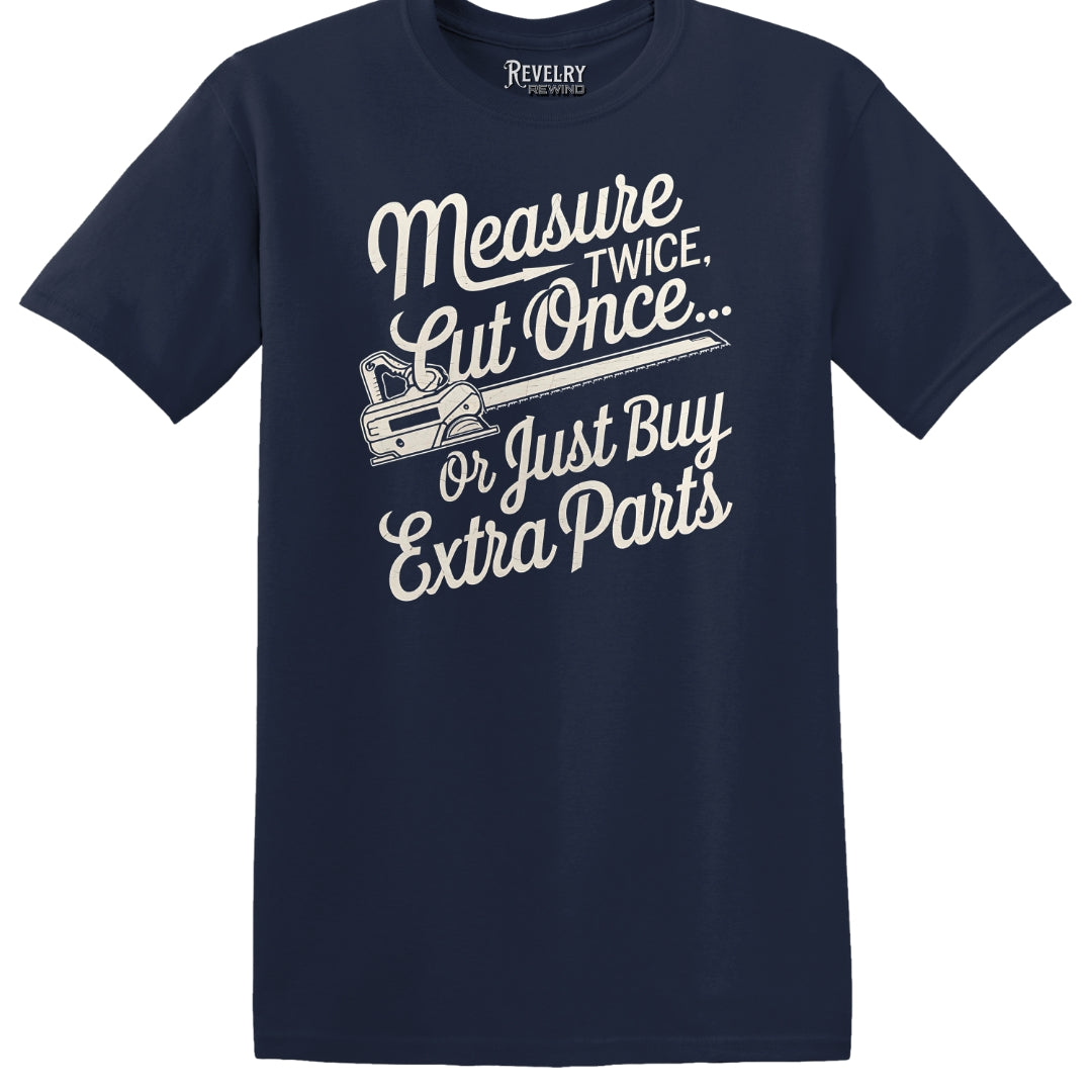 Flatlay of Measure Twice T-Shirt in Navy
