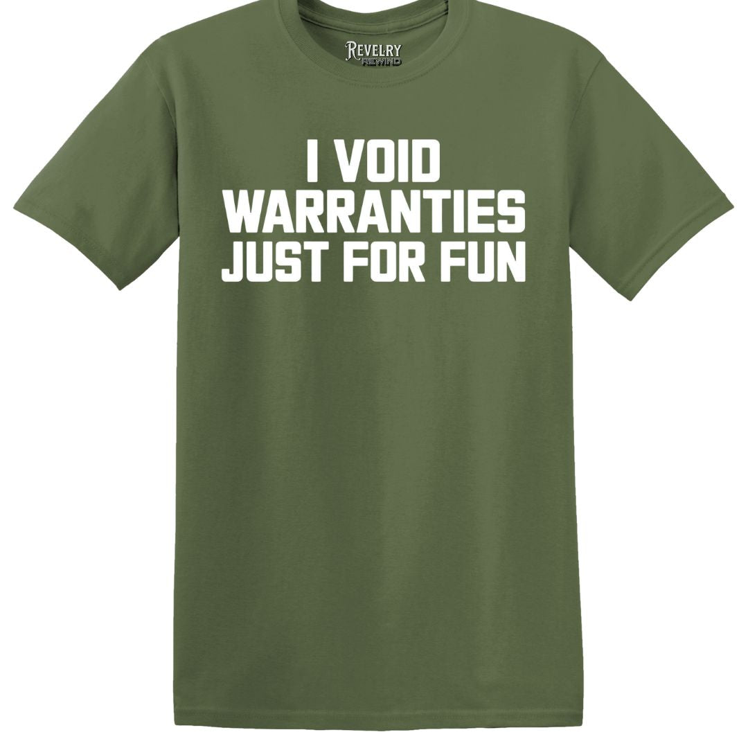 Military Green Void Warranties T-Shirt flatlay
