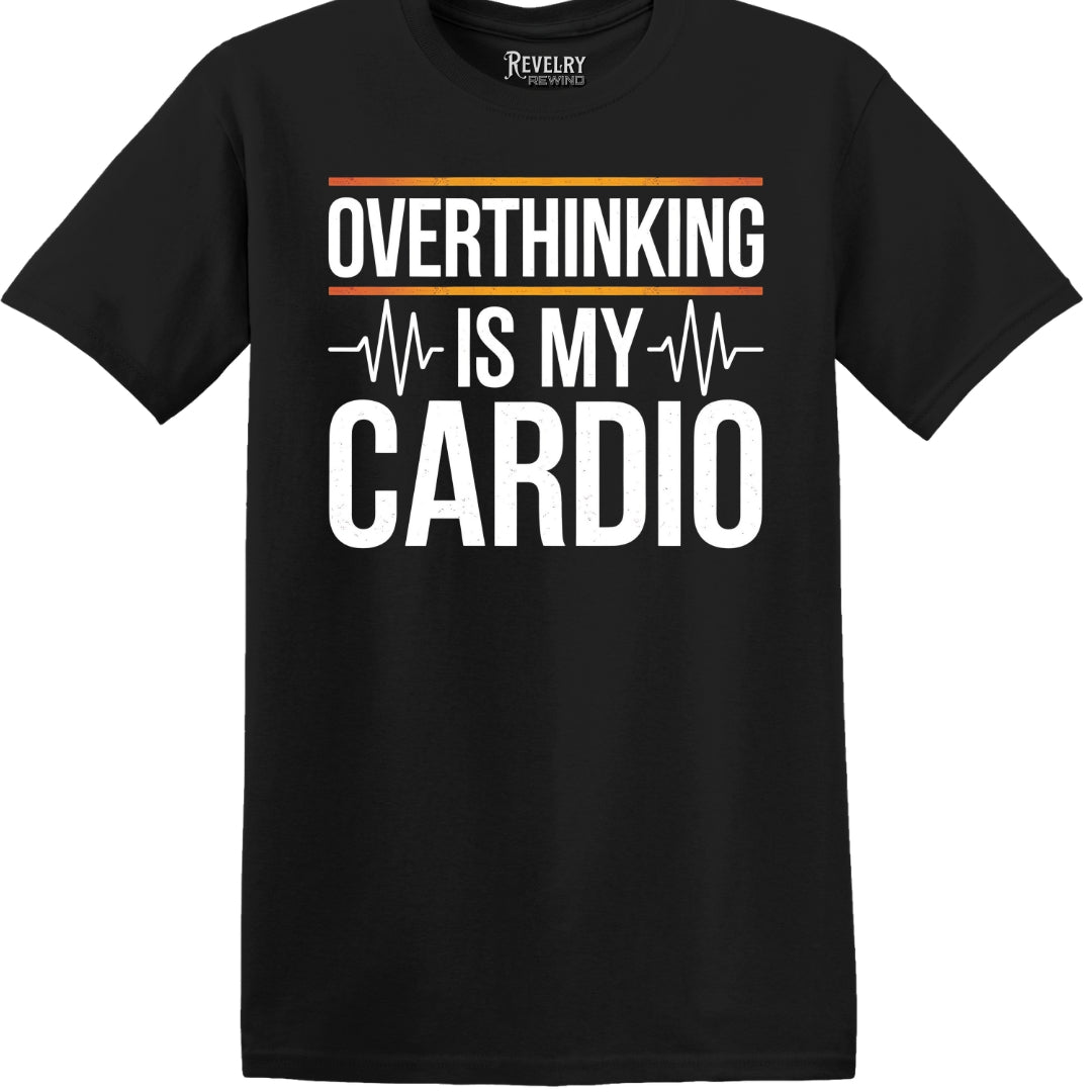 Flatlay of Overthinking Cardio T-Shirt in Black