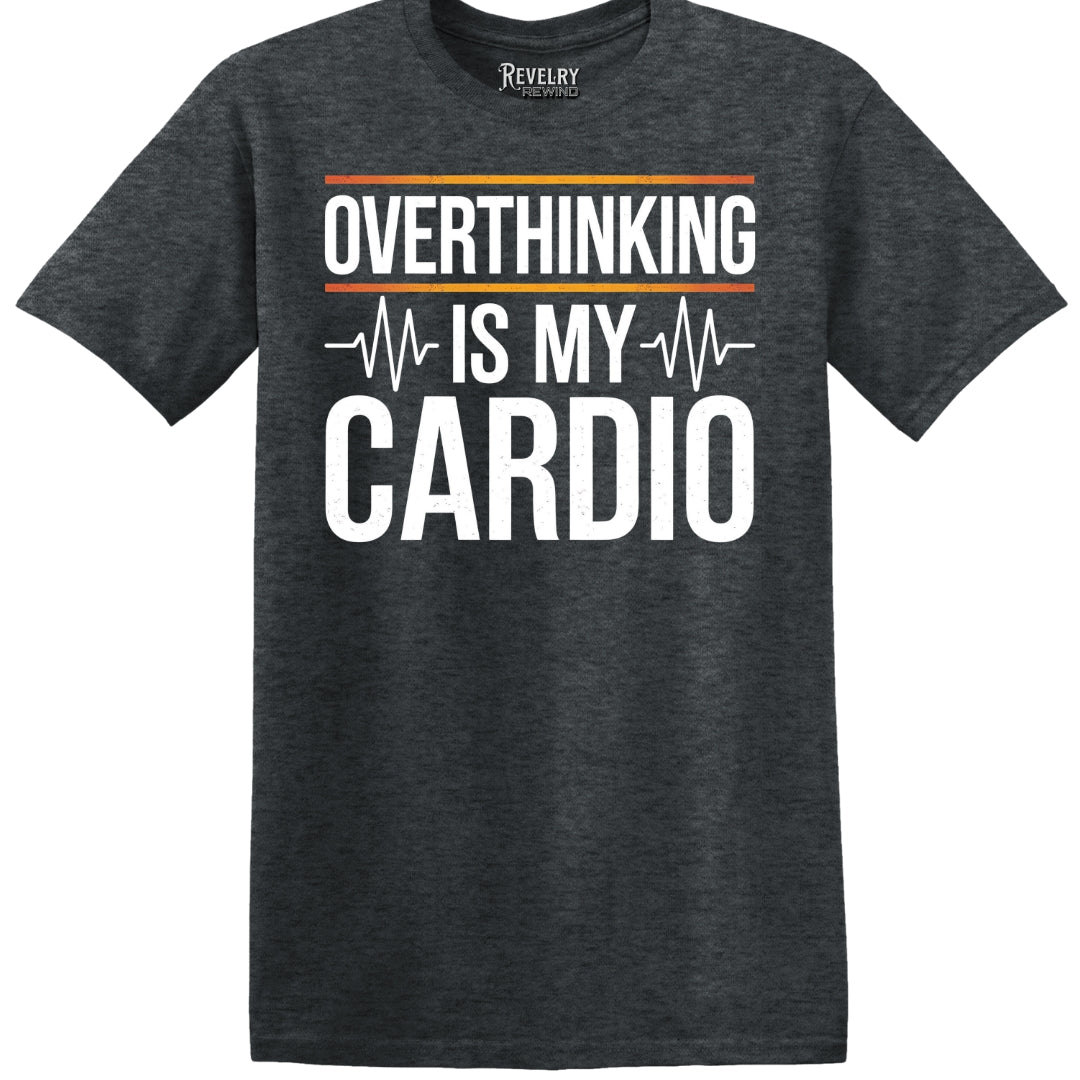 Flatlay of Overthinking Cardio T-Shirt in Dark Heather