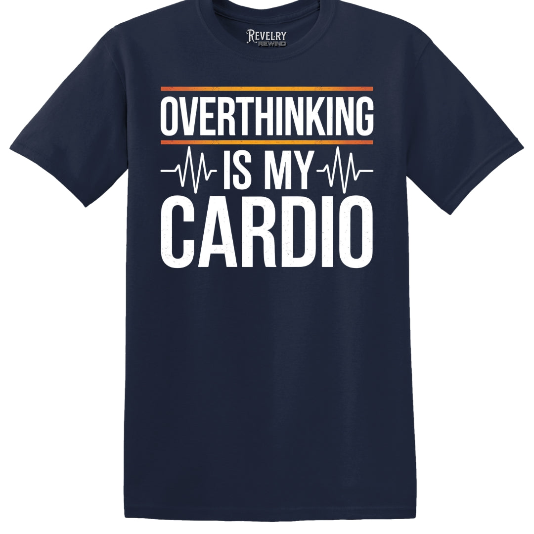 Flatlay of Overthinking Cardio T-Shirt in Navy