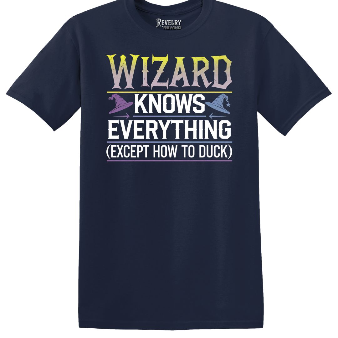 Flatlay of Wizard Knows T-Shirt in Navy