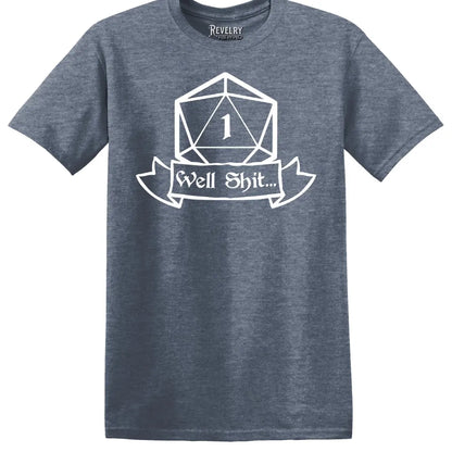 Critical Fail Tee flatlay on Heather Indigo shirt