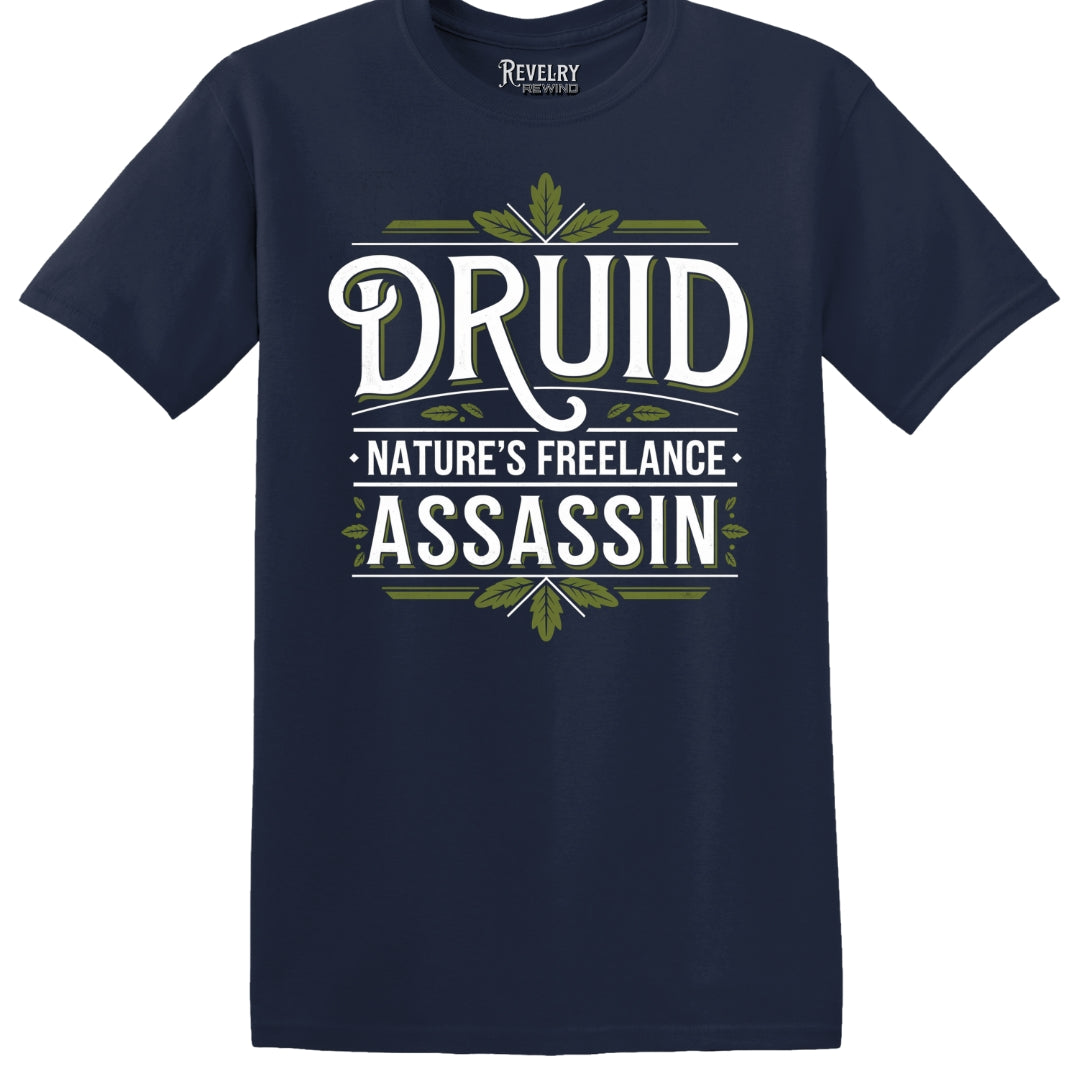 Flatlay of navy Druid Freelance Assassin T-Shirt