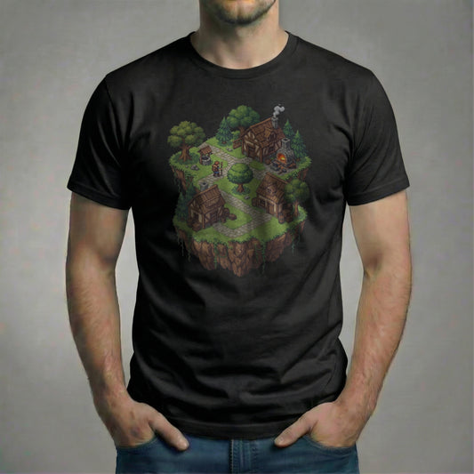 Male model wearing the Haven’s Edge Tee on a black Bella + Canvas 3001 shirt