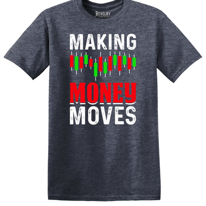 Flat lay of Making Money Moves design on heather navy t-shirt
