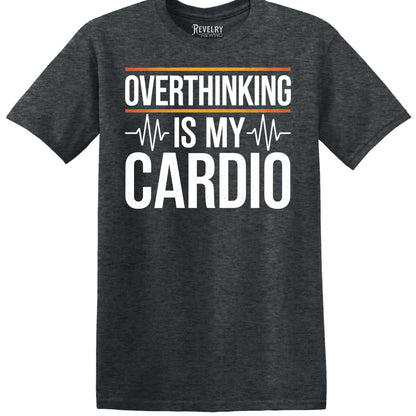 Flatlay of Overthinking Cardio T-Shirt in Dark Heather