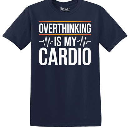 Flatlay of Overthinking Cardio T-Shirt in Navy