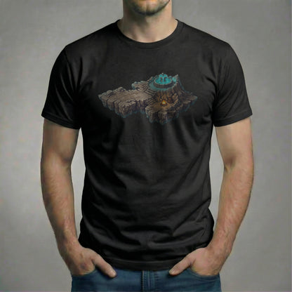 Male model wearing the Save Point Tee on a black Bella + Canvas 3001 shirt